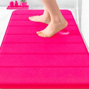 Imagem de OLANLY Tapete de banho listrado de espuma viscoelástica 76 x 50 cm, tapetes absorventes supermacios, secagem rápida, tapetes de chuveiro laváveis na máquina, tapete de banho, acessórios de decoração