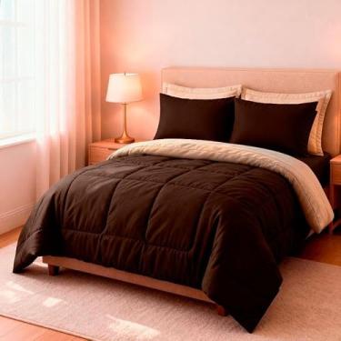 Imagem de Jogo de Cama Edredom Casal Queen 6 Peças Dupla Face Super Macio Premium para Casa(Tabaco e Caqui)
