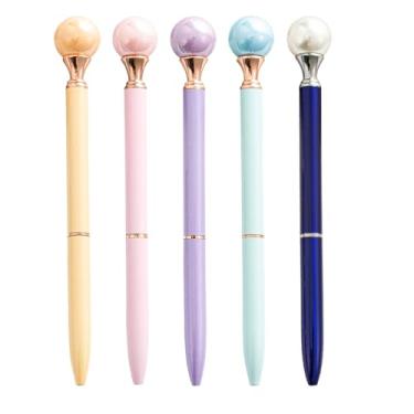 Imagem de kebit Pacote com 5 canetas esferográficas coloridas da Macaron, canetas de gel com ponta de pérola, canetas de metal para escritório