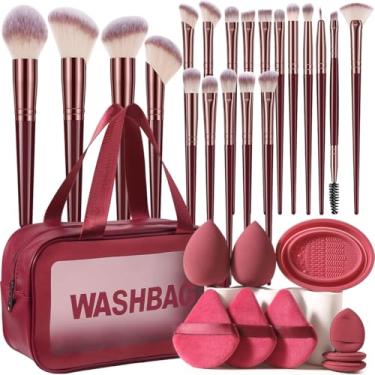 Imagem de Kit de maquiagem com 30 pincéis de maquiagem, com bolsa de maquiagem, conjunto multifuncional de ferramentas de maquiagem com pincel de base, conjunto de pincéis de maquiagem (conjunto de 30 peças)