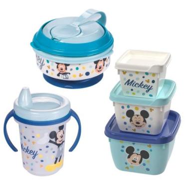 Imagem de Kit infantil caneca com bico, conjunto 3 potes e pote papinha com amas