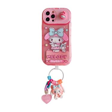 Imagem de Viwind Capa fofa compatível com iPhone 13 com espelho de maquiagem e chaveiro, capas protetoras de TPU macio à prova de choque com desenho kawaii melodia para iPhone 13 capa rosa