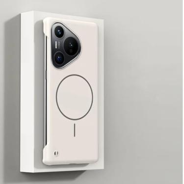 Imagem de HJZSZX Capa ultrafina sem moldura para Huawei Mate 60 Pro com carregador magnético sem fio (para Huawei Mate 60 Pro/branco)