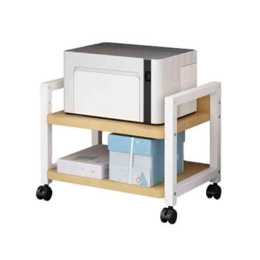 Imagem de Rack de armazenamento de impressora de camada dupla para chão de escritório, mesa de estudo com rodas, mesa de impressora de altura ajustável e móvel (preto)