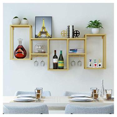 Imagem de Suporte para taças de vinho para pendurar em casa, suporte de metal para pendurar na parede, suporte criativo para garrafa de vinho, preto (dourado)