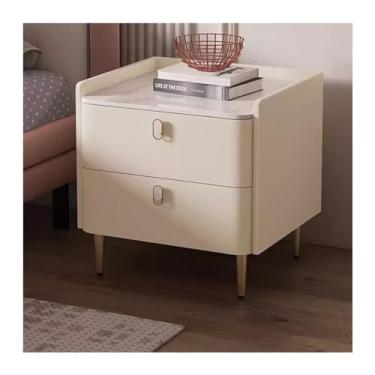 Imagem de Mesa de cabeceira moderna de madeira maciça minimalista estilo creme pequeno armário de armazenamento prático (C)