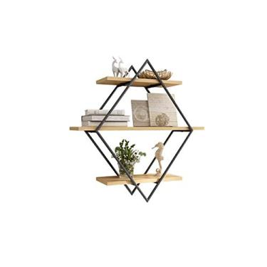 Imagem de Prateleiras flutuantes montadas na parede, prateleiras de armazenamento de parede de madeira rústica piso de 3 para quarto, banheiro, sala de estar, cozinha