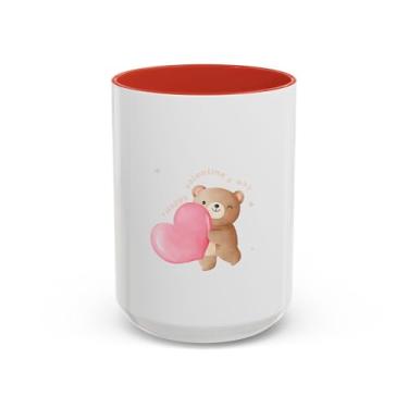 Imagem de Caneca de coração rosa com urso fofo segurando – xícara de café dos namorados