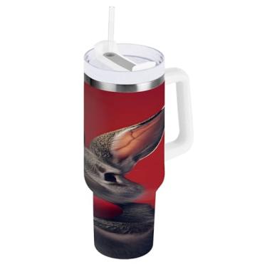 Imagem de STAYTOP Copo de coelho fofo de Páscoa de 850 g com tampa e canudo, copo isolado de aço inoxidável durável à prova de vazamento com alça, garrafas de água à prova de derramamento para viagens