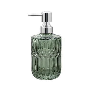 Imagem de Lindo dispensador de sabão de vidro de 380 ml com bomba de xampu gel de banho loção prensa garrafa decoração de banheiro (verde)