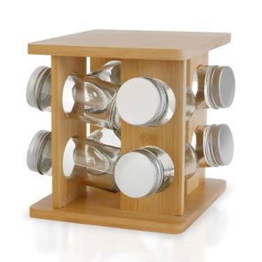 Imagem de Porta Condimentos Giratório Organizador de Temperos, 8 Peças, Bambu