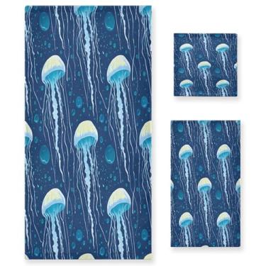 Imagem de xigua Conjunto de toalhas de banheiro água-viva absorvente macio 3 peças toalha de banho toalha de mão toalhas decorativas para banheiro, academia, hotel, praia, piscina