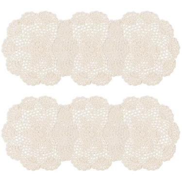 Imagem de 6 peças de guardanapos de crochê vintage brancos, porta-copos redondos de 19 cm, jogo americano de renda de algodão feito à mão para decoração de mesa, cozinha, jantar, festa de casamento