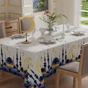 Imagem de XCHI Toalha de mesa redonda em aquarela Castle Moons Stars Ramadan Mubarak, toalha de mesa redonda para decoração de festa em casa, 152 x 152 cm