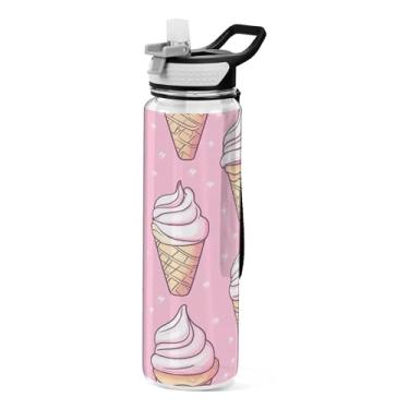 Imagem de xigua Garrafa de água de cone de sorvete com tampa de palha, garrafas de água transparentes à prova de vazamentos para esportes ao ar livre, beber fitness, treino, viagem, 940 ml