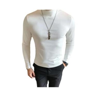 Imagem de Camiseta De Gola Alta Masculina Slim Fit De Manga Longa Em Cor Sólida,