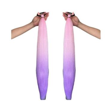 Imagem de Extensão De Rabo De Cavalo Sintético Roxo Longo E Liso 2PCS Com Elásti
