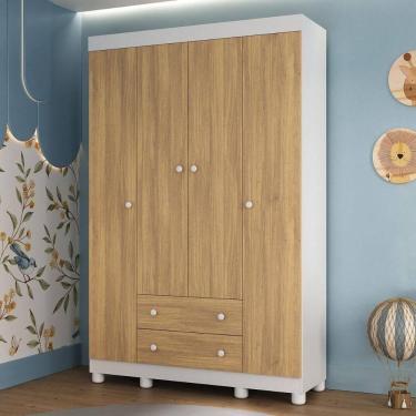 Imagem de Guardaroupa Infantil 122cm 4 Portas E 2 Gavetas Allegra Multimóveis Mp4443 Brancomadeirado