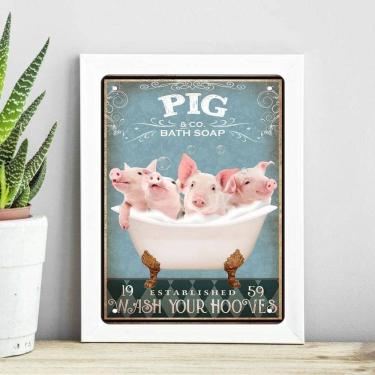 Imagem de Quadro Decorativo Banheiro Porquinhos 33X24Cm