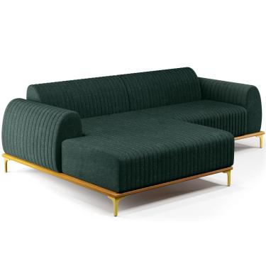 Imagem de Sofá 5 Lugares com Chaise Esquerdo Sala Estar Molino 320cm D02 Linho Verde Musgo C-117 - Lyam Decor