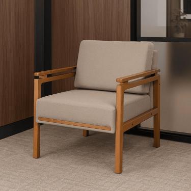 Imagem de Poltrona Decorativa Montreal Para Sala De Estar Escritório Recepção Linho Bege