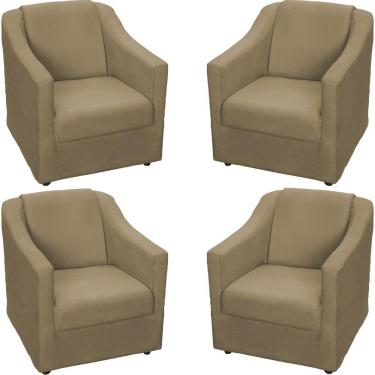 Imagem de Kit 4 Poltronas Mila Pé De Plástico Cromado - Nude Suede