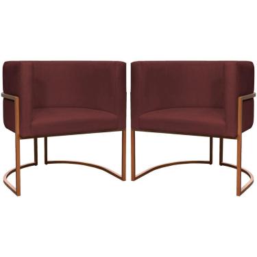Imagem de Kit 2 Poltronas Para Sala De Recepção Luna Suede Cores Base De Ferro Bronze - Bordô, Suede