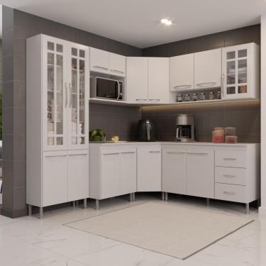 Imagem de Cozinha Modulada Completa Fidelitá Viena 7 Peças 410cm 16 Portas 3 Gavetas Com Tampo Branco