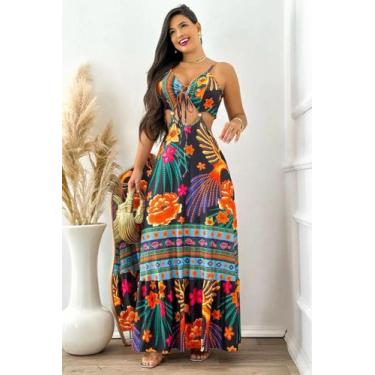 Imagem de Vestido Longo Feminino Flores Estampado Preto - Mira Luxo Modas