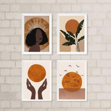 Imagem de Kit 4 Quadros Decorativos Boho Mulher e Lua 33x24cm