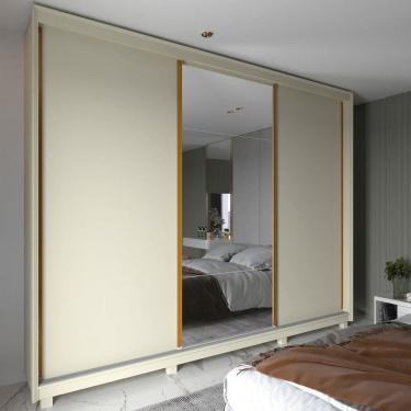 Imagem de Guarda Roupa Casal com Espelho 3 Portas de Correr com Pes MDF Platinum Gelius