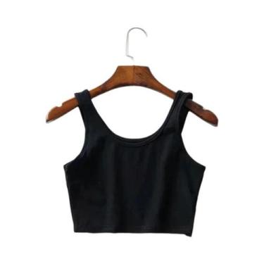 Imagem de Top Cropped de Algodão Feminino - Sexy, com Decote U, BR-G, Preto