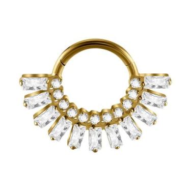 Imagem de Piercing De Titânio Sólido Com Zircônia E Design De Folha, Argola Arti