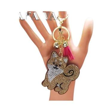 Imagem de Chaveiro De Cristal Dourado Em Forma De Cachorro Chihuahua Para Mulher