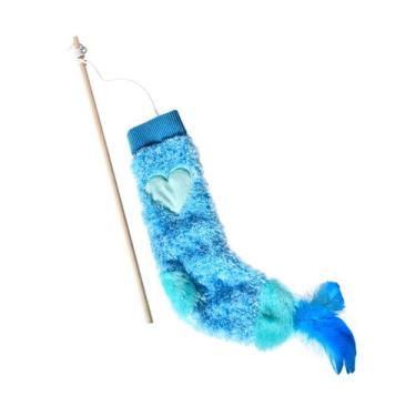 Imagem de Brinquedo Interativo para Gatos Cat Plush Wand Sock and Feather Blue 3