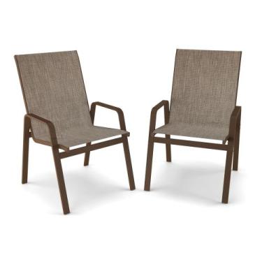 Imagem de kit 2 cadeira Riviera Piscina Praia Alumínio Marrom Tela Mocca - Aluv 