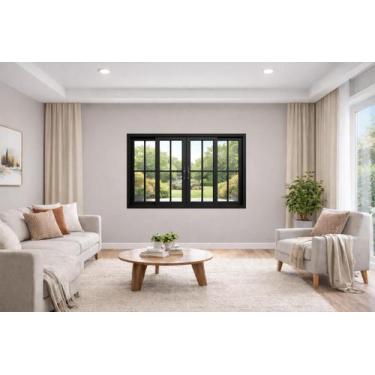 Imagem de Janela de Correr 4 Folhas Com Grade Alumínio Preto 100x150 Linha 25 - 