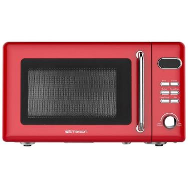 Imagem de Forno Micro-ondas Retrô de Bancada 20L Emerson Vermelho Retrô 700W 5 Níveis 8 Menus Automáticos Prato de Vidro Trava de Segurança 110V