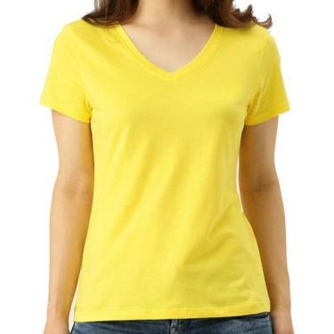 Imagem de Baby Look Gola V Camiseta Feminina Básica Blusinha Algodão - Azul Escuro Marinho - GG-Feminino