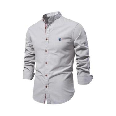 Imagem de Camisa Masculina Casual de Algodão - Manga Comprida, Cor Sólida - AIOP