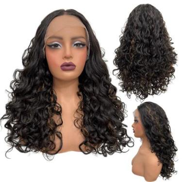 Imagem de Peruca cacheada front lace 55cm ondulada HL2/27 preto mechas - LIONSWI