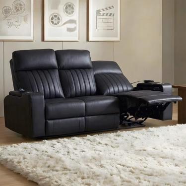 Imagem de Poltrona Reclinável Cinema 3 Lugares Baú Usb Pu Moscou Sint Preto Z57 - Mpozenato