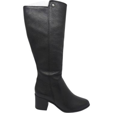 Imagem de Bota Feminina Casual Dia a Dia Passeio Cano Alto Salto Bloco Em Couro Ultra Conforto Bo...