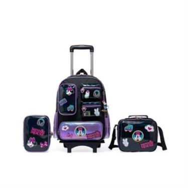 Imagem de Kit Escolar Minnie Mochila de Rodinhas Lancheira Estojo Infantil Disney Feminina-Feminino