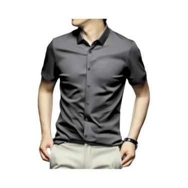 Imagem de Camisa Social Masculina Preta De Seda 5XL Manga Curta Sem Passar a Fer