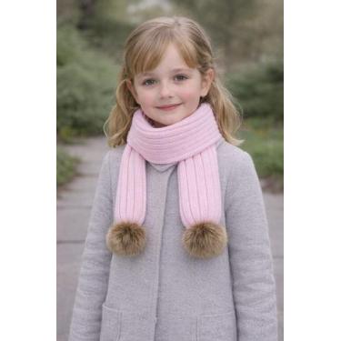 Imagem de Cachecol Infantil Unissex com Pompom Tricot Lã Inverno Frio - Modas Fa