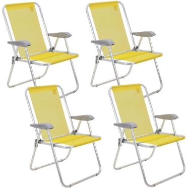 Imagem de Kit 04 Cadeiras De Praia Tramontina Creta Master Em Alumínio Com Assento Amarelo 92900200