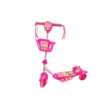 Imagem de Patinete Infantil Belinda Rosa Com Cesta Luzes Som Três Rodas - DM TOY