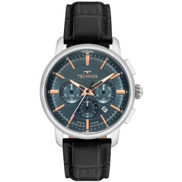 Imagem de Relógio Masculino Grandtech Cronógrafo Couro Preto Mostrador Azul Prata Technos JS25BDN-0A