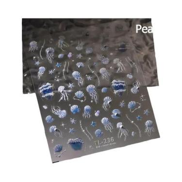Imagem de Adesivos De Unha De Verão Com Conchas De Sereia, Estrelas-do-mar E Águ